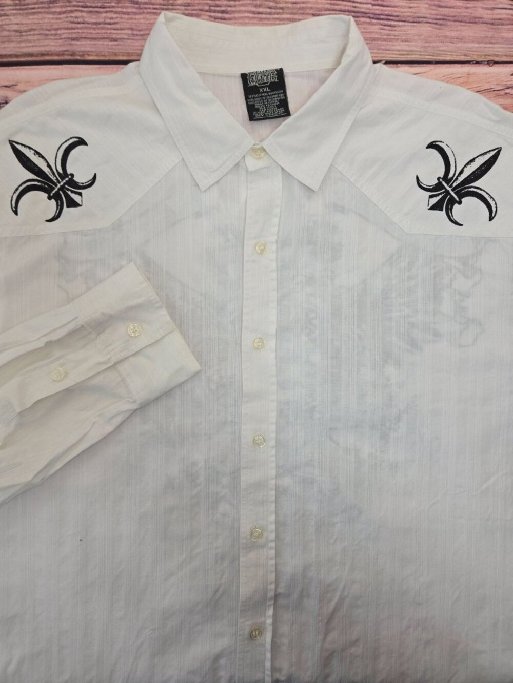 MMA Elite Mens White Button-Up Shirt Size XXL Fleur-De-Lis Print
